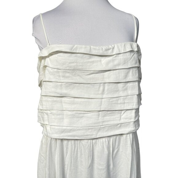 GAP White Linen Blend Sleeveless Midi Dress Strapless Straps Full Skirt  XL NEW - Picture 2 of 7